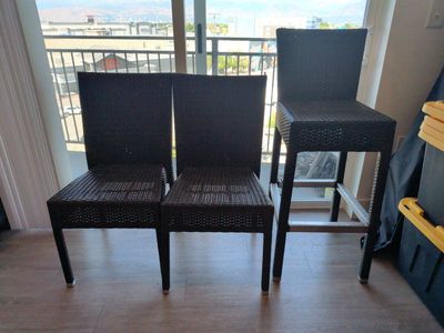 Brown Wicker Patio Dining Chairs and Bar Stool Set