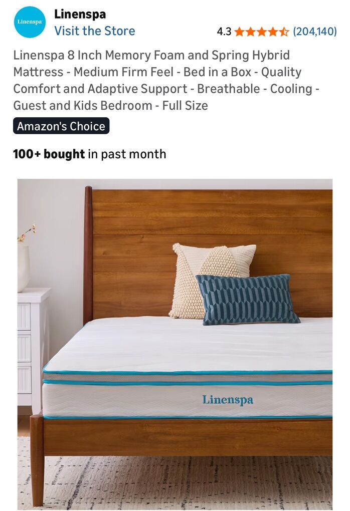 Full Size Mattress, 8 Inch, Medium Firm, Hybrid