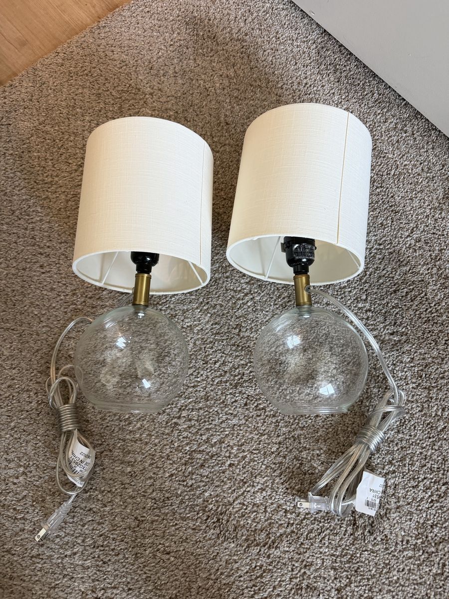 Set of 2 Glass Table Lamps with White Shades