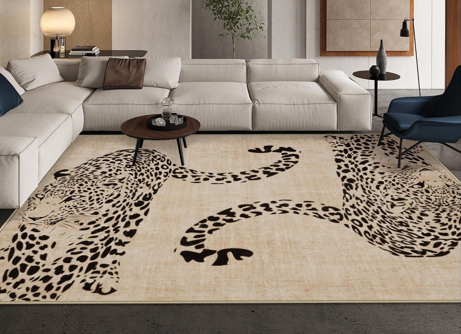 NEW Leopard Print Rugs for Living Room Beige 8x10 Rug Washable Area Rugs for Bedroom