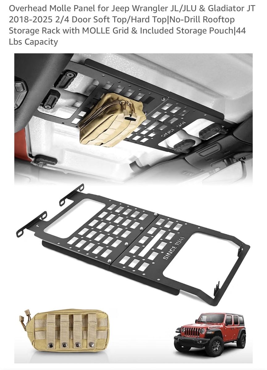 NEW Overhead MOLLE Panel Storage Rack for Jeep Wrangler JL & Gladiator JT 2018-2025
