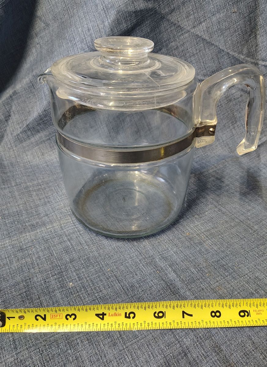 Pyrex Flameware 7759 9 Cup Clear Glass Perculator w/ Lid and Handle ( NO INSERT) (DECOR or PARTS ONLY)