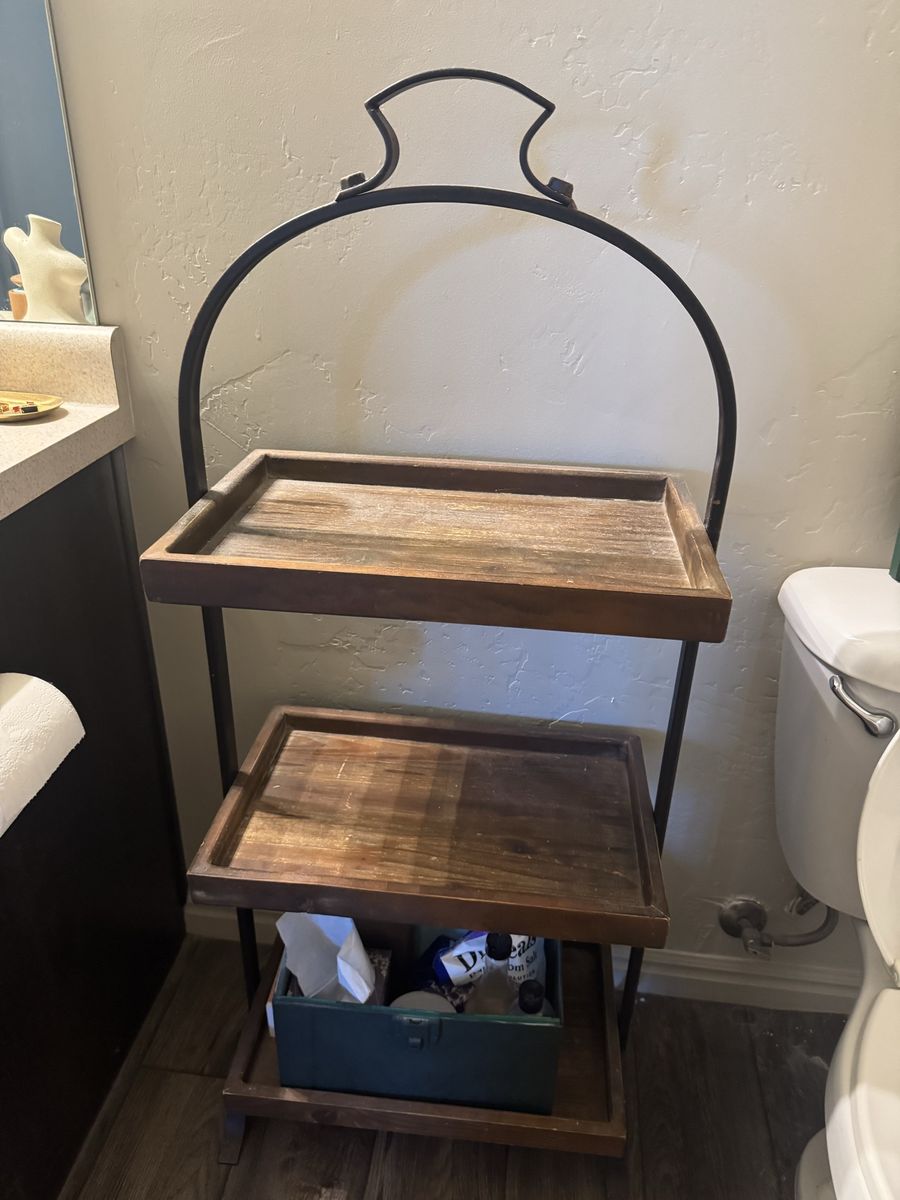 Rustic Metal & Wood 3-Tier Shelf Organizer - Versatile Storage for Bathroom/Home Decor