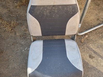 Used Folding Marine Boat Seat - Two-Tone Gray Vinyl Fishing Seat