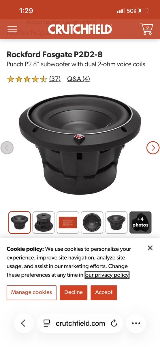 Rockford fosgate 8" subwoofer with vented box
