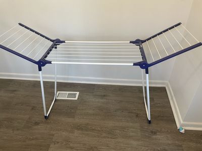 Folding Laundry Drying Rack - White & Blue Collapsible