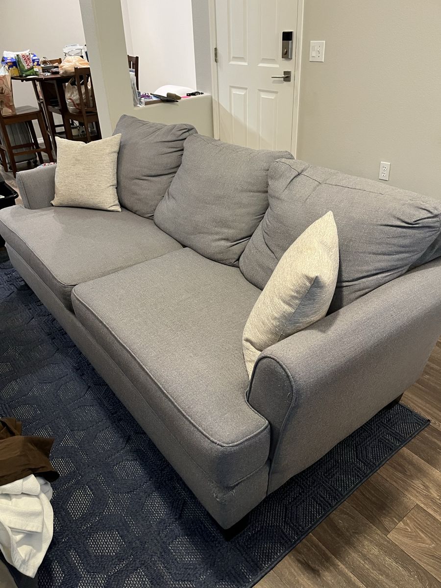 Gray Fabric Sofa Couch with Accent Pillows
