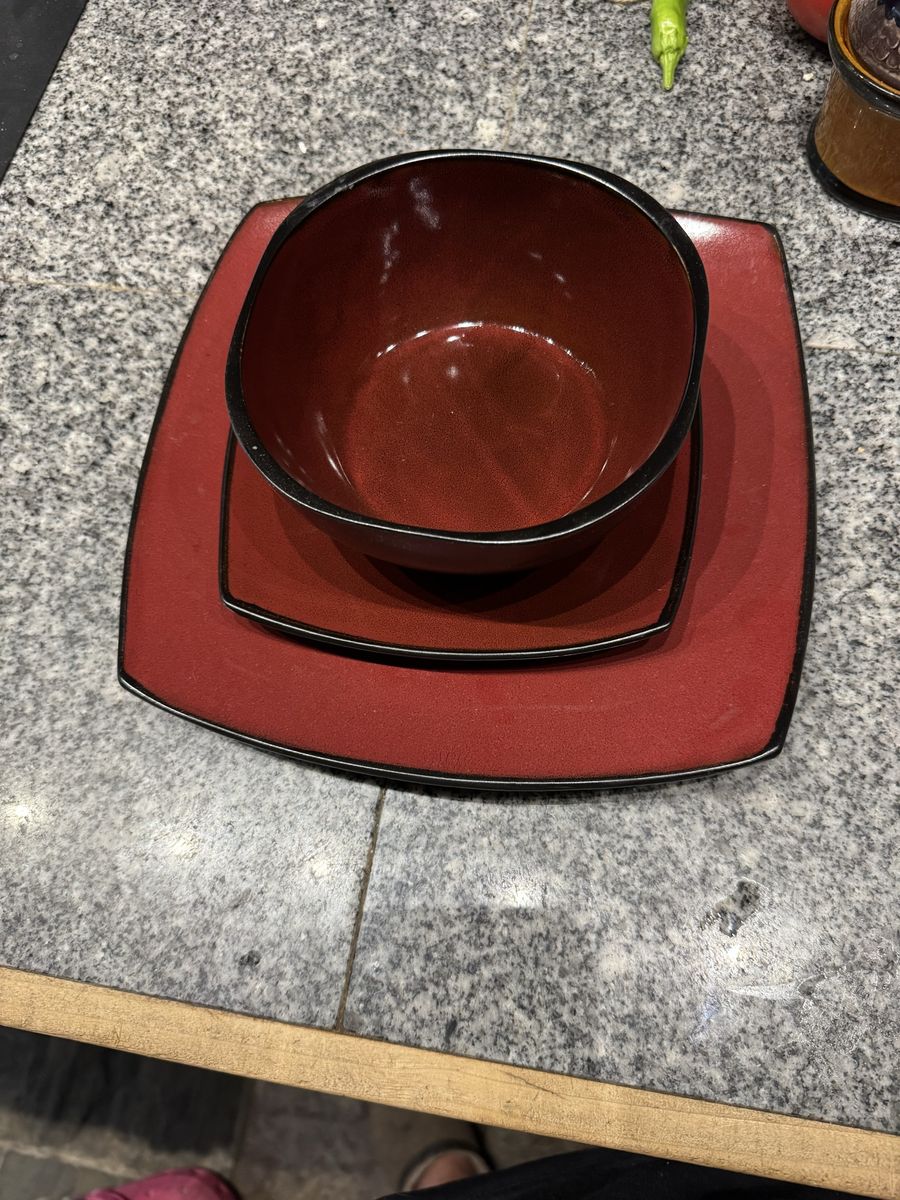 Red & Black Square Dinnerware Set