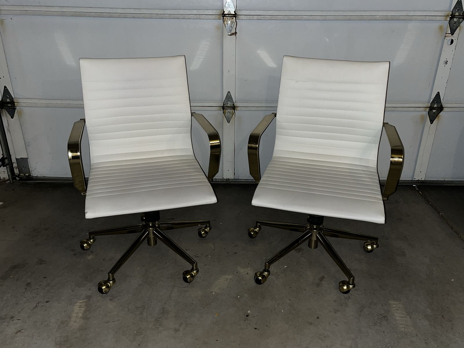 Set of White with Gold Metal Office Chairs - Adjustable and Swivels