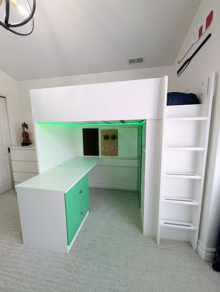 Twin Loft Bunk Bed with Desk & Wardrobe | IKEA SMÅSTAD loft bed