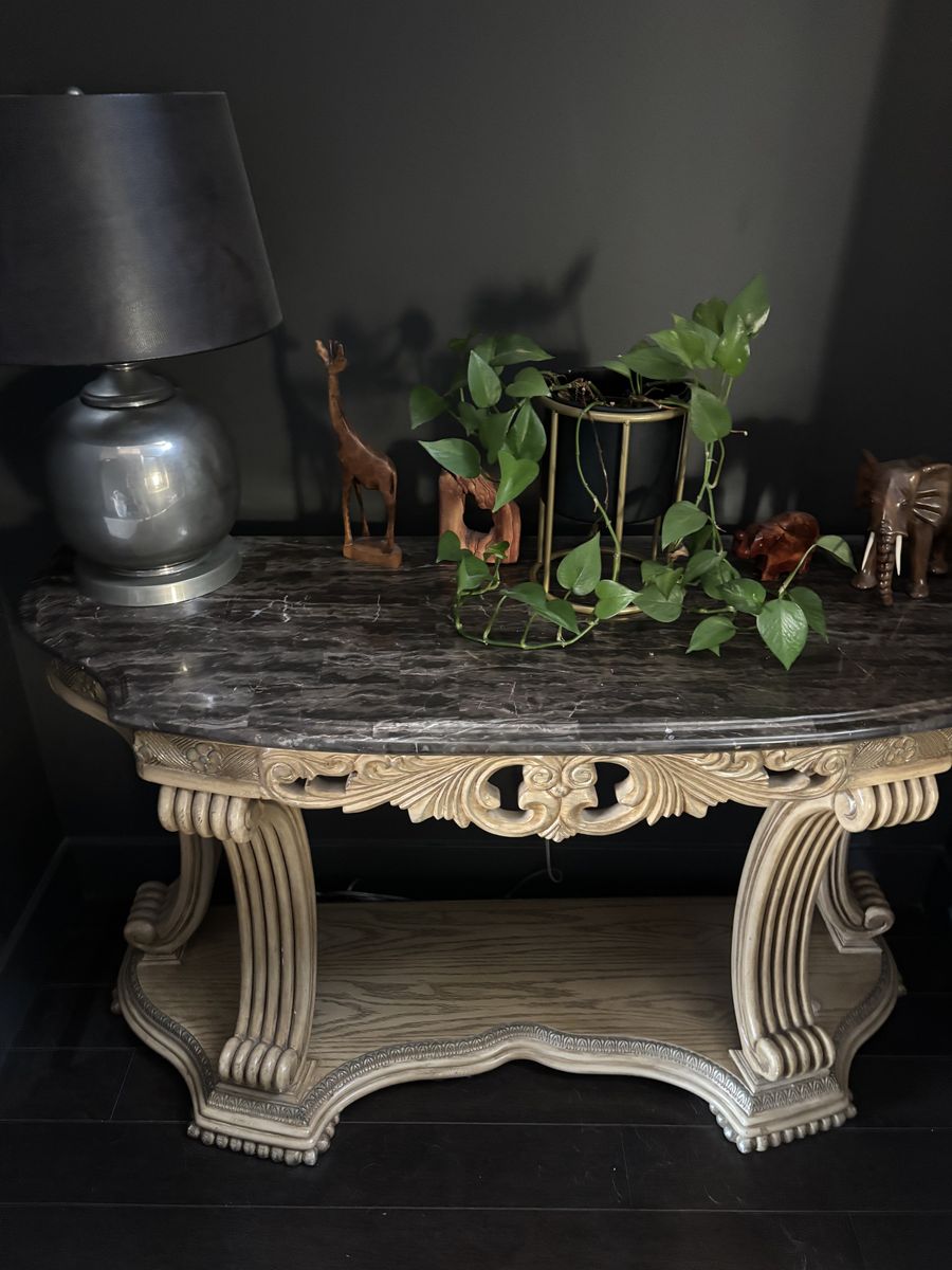 Ornate Marble-Top Pedestal Table — Hollywood Regency / French Provincial Style