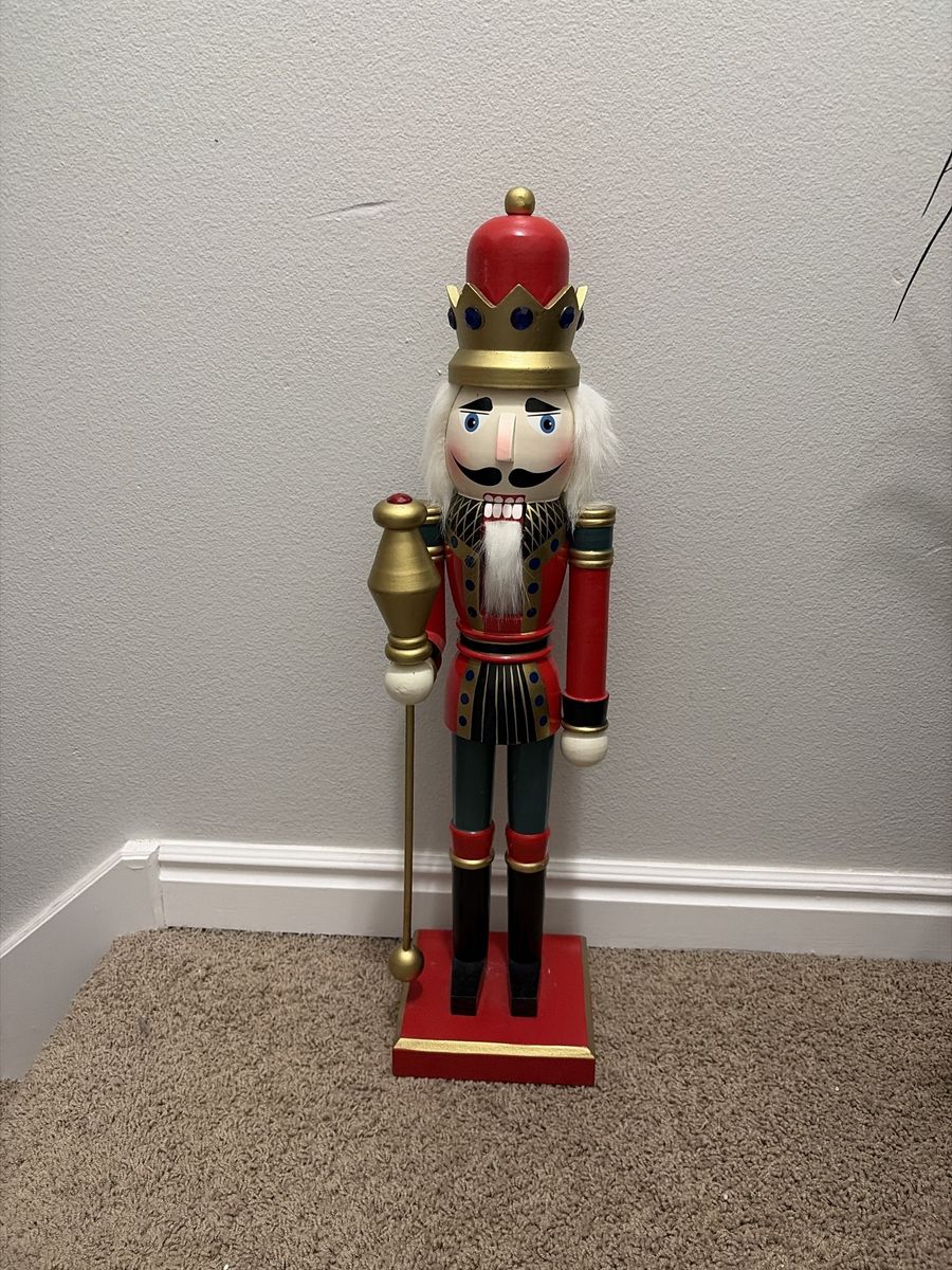 Mint Condition 2ft 2 inches Wooden Christmas Nutcracker King Figurine with Staff and Crown