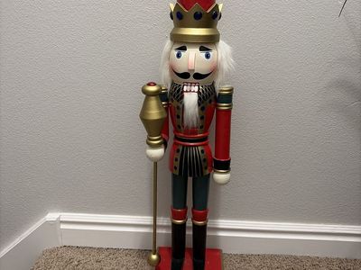 Mint Condition 2ft 2 inches Wooden Christmas Nutcracker King Figurine with Staff and Crown