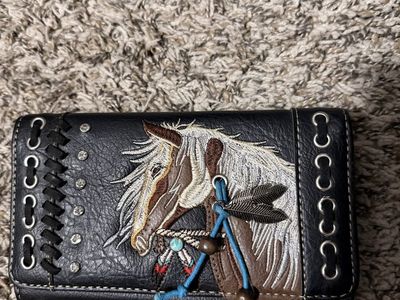 Western Embroidered Horse Trifold Wallets - Set of 2 (Black and Purple)