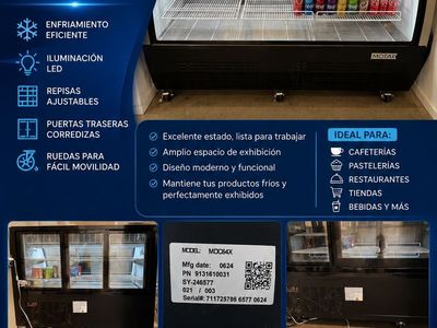 Motak MDC64X Refrigerated Display Case - 2024 Model, LED Lighting, Adjustable Shelves, Sliding Doors