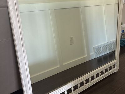 Large Distressed White Wood Framed Mirror - 46.5" W x 40" H - Solid & Heavy