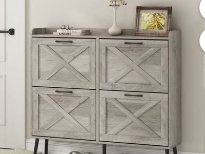 New Rattan Shoe Cabinet W/4 Flip Drawers 40 Pairs