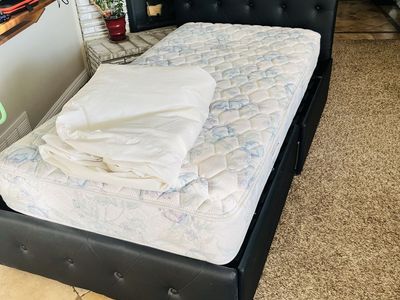 Black Tufted Twin Platform Bed Frame with Storage Drawers and Mattress/cover