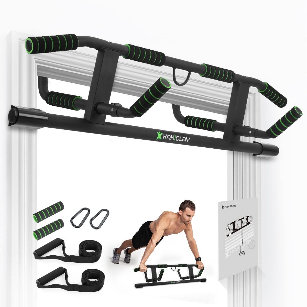 KAKICLAY Multi-Grip Pull-Up Bar for Doorway with Smart Larger Hooks