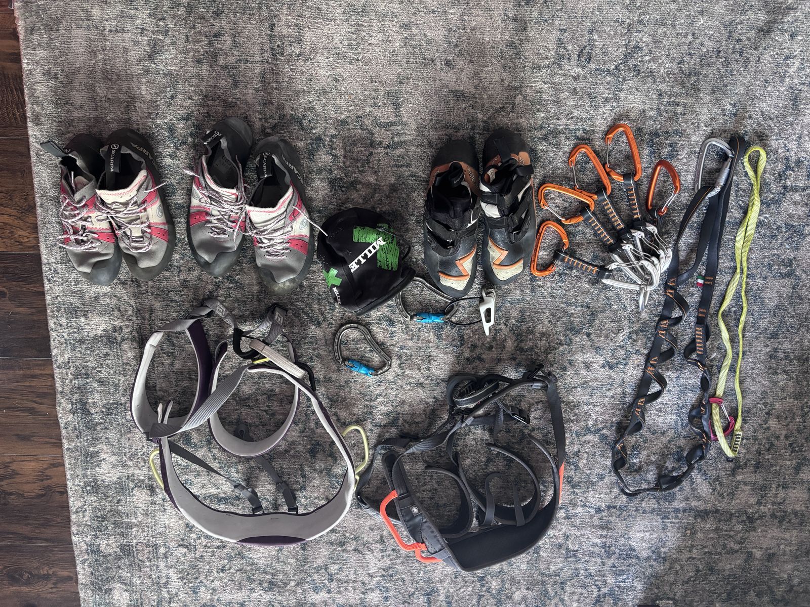Rock Climbing Starter Set: Harnesses, Shoes, Carabiners & Slings - Great Condition