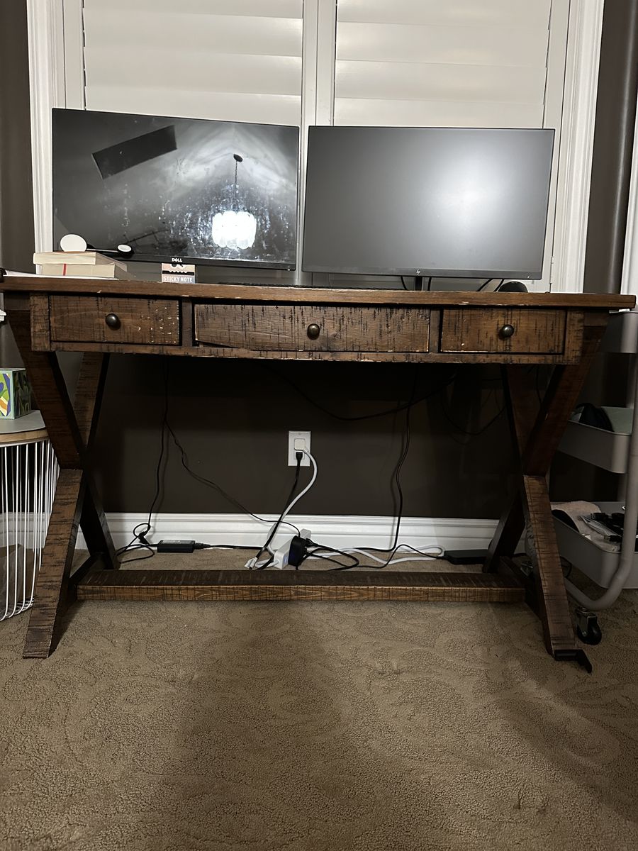 Rustic Wood Computer Desk with Drawers – 47”