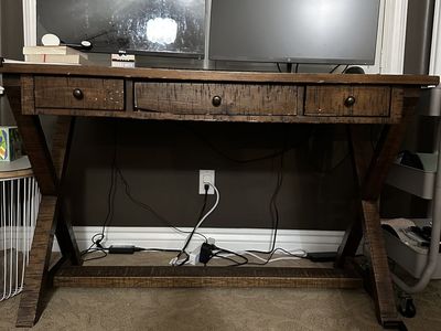 Rustic Wood Computer Desk with Drawers – 47”