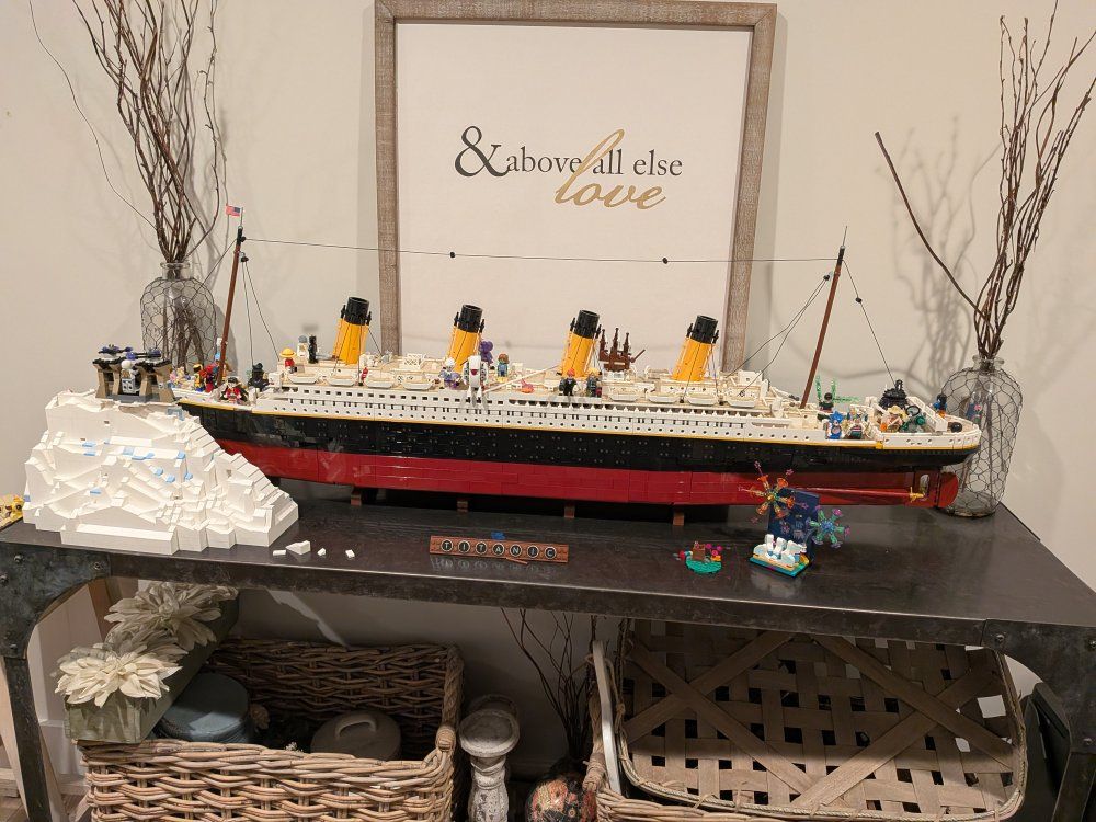 lego Titanic with custom iceberg and a bunch of mini figures make an offer