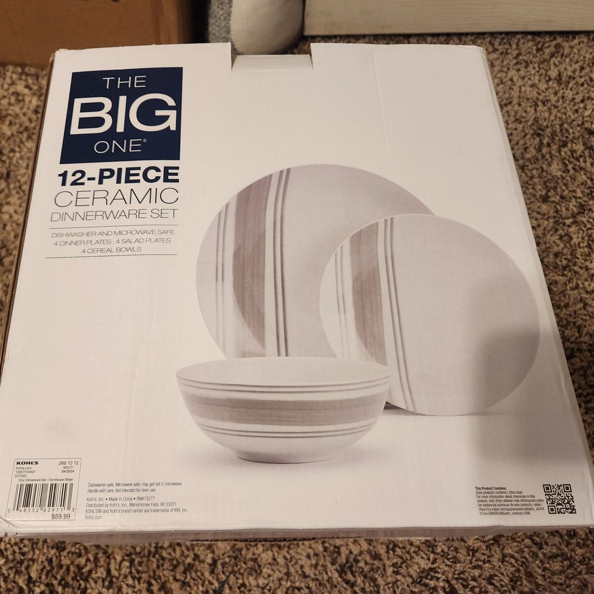 Brand New Striped Dinnerware Plates and Bowls Set