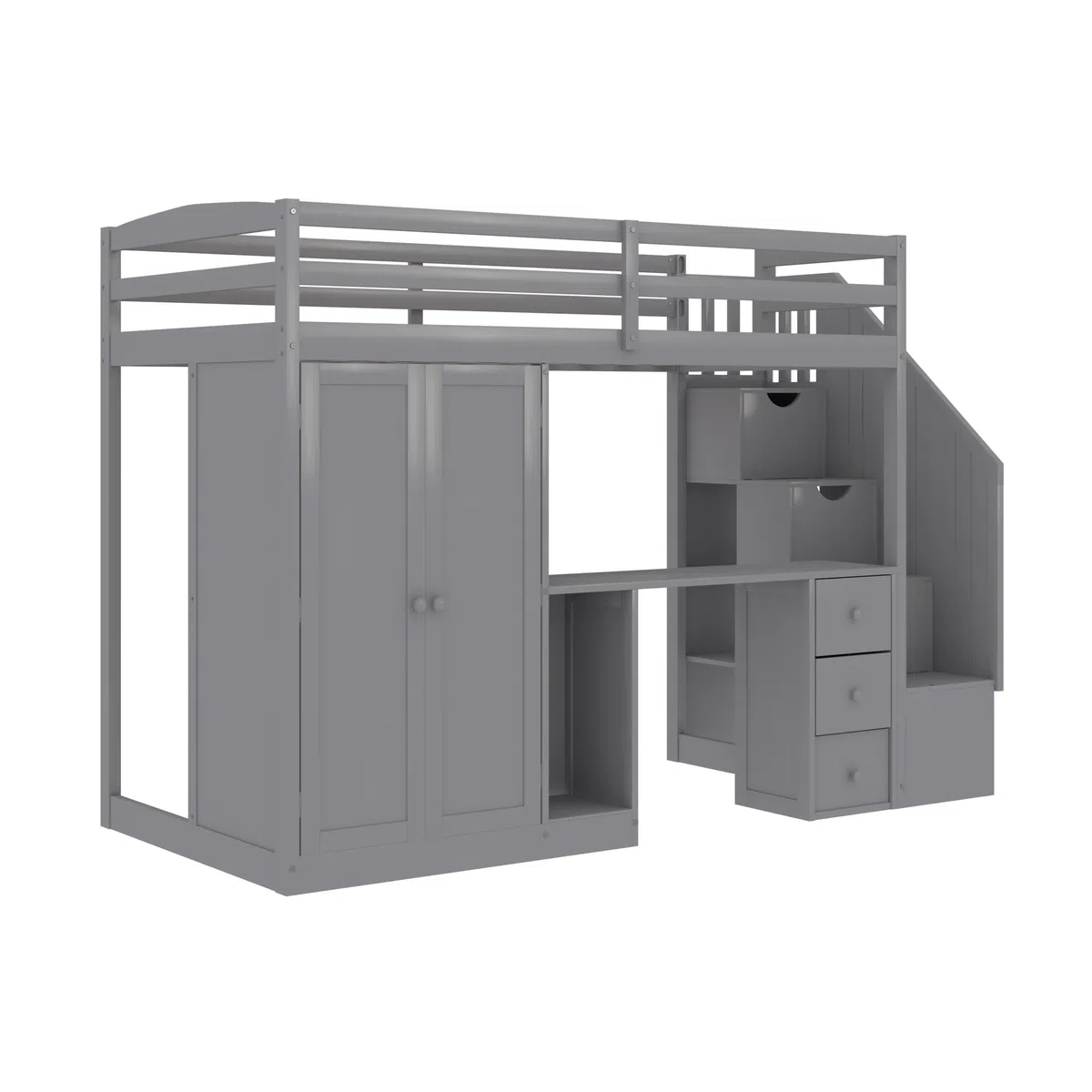Harriet Bee Fernandito Twin Loft Beds with Built-in Desk, 3 Drawers & Wardrobe