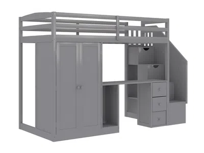 Harriet Bee Fernandito Twin Loft Beds with Built-in Desk, 3 Drawers & Wardrobe