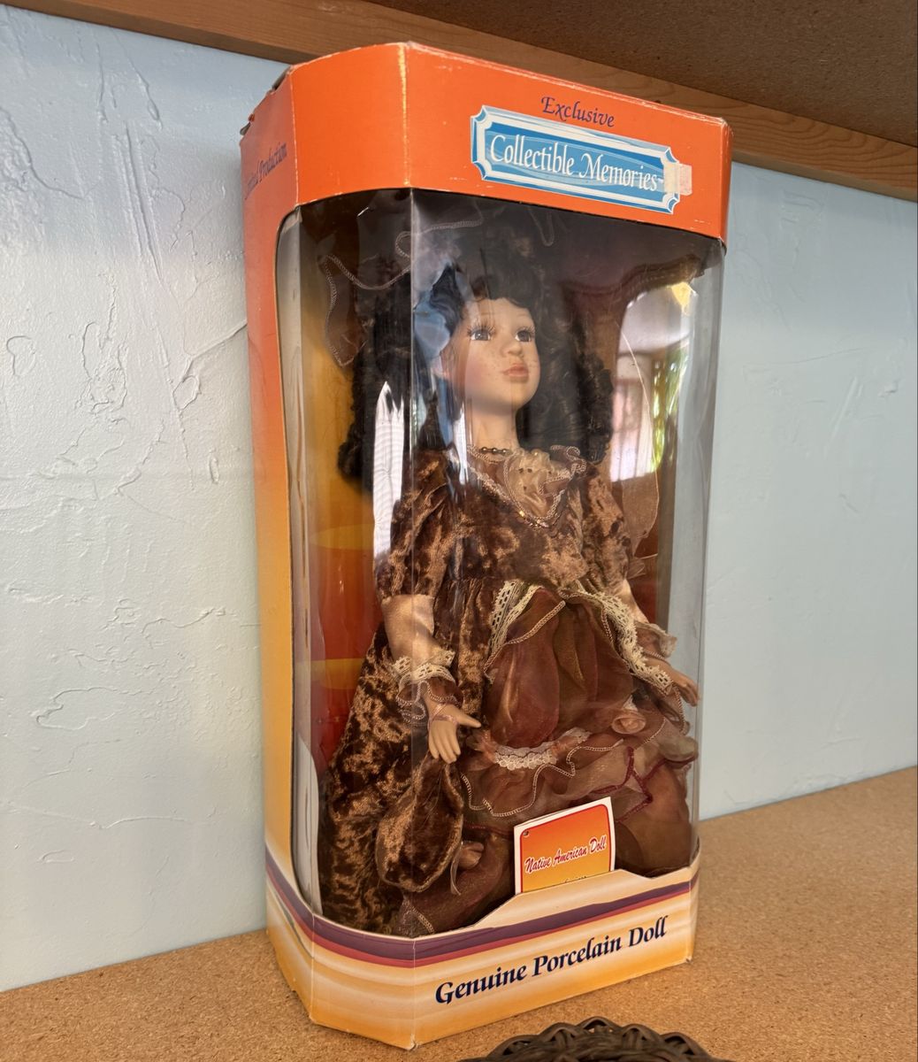 Exclusive Collectible Memories Native American Genuine Porcelain Doll in Box