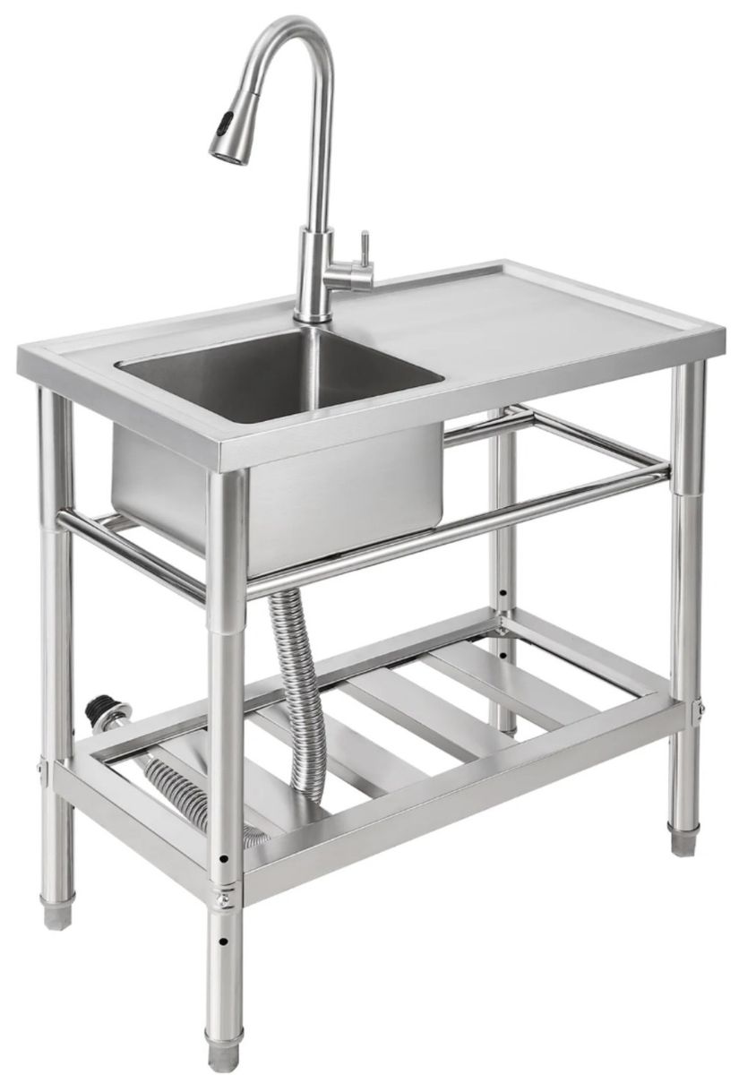Stainless Steel Utility Sink - 30”x 16”x 30In, Pull-Out Faucet, Free Standing Single Bowl,