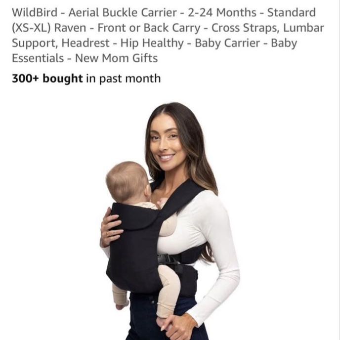 WildBird Aerial Buckle Baby Carrier in Raven Black Standard Size XS-XL