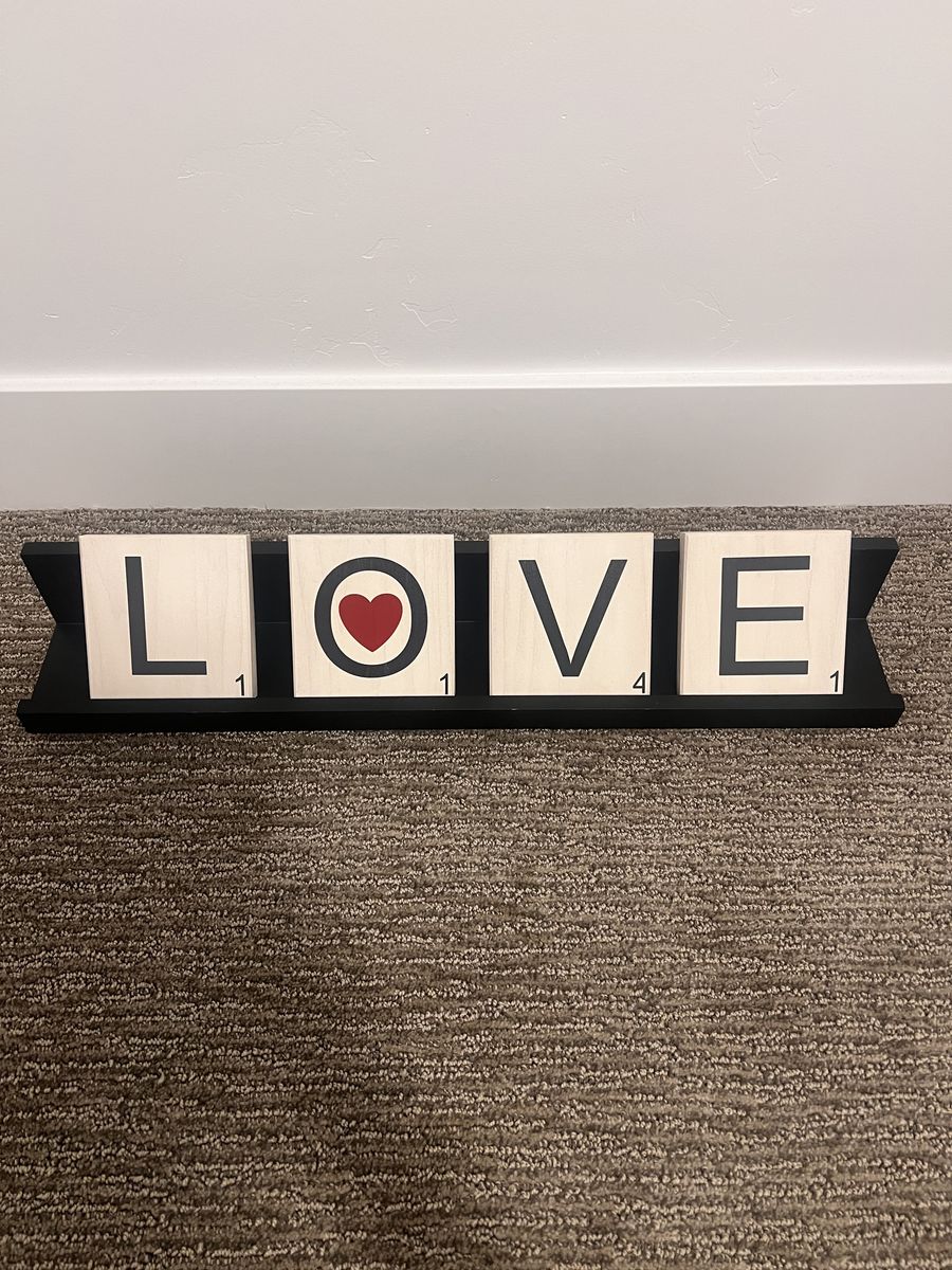 Love block scrabble letters with shelf