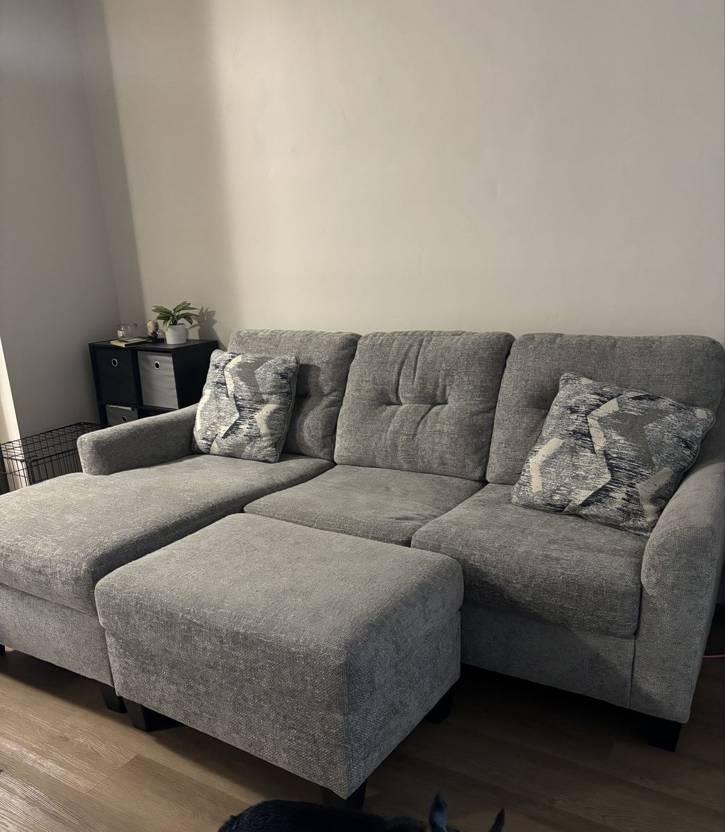 Like-New Ashley Furniture Gray Sectional + Ottoman