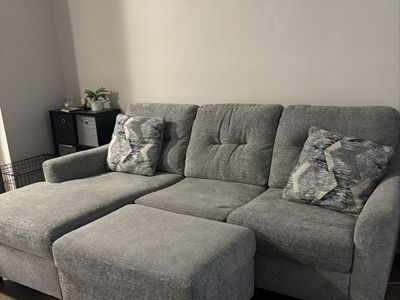 Like-New Ashley Furniture Gray Sectional + Ottoman