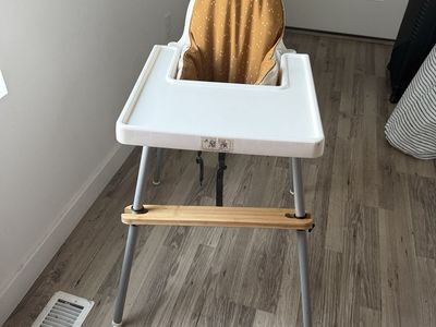 IKEA Antilop Highchair with Wooden Footrest and Cushion Covers