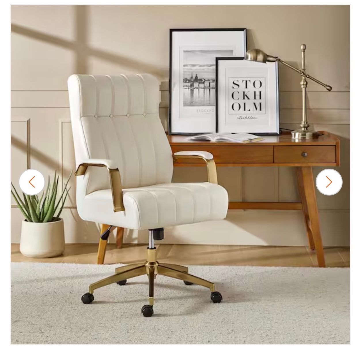 Costante Faux Leather Tufted Executive Office Chair in Ivory with High Back, Swivel, Tilt, Ergonomic