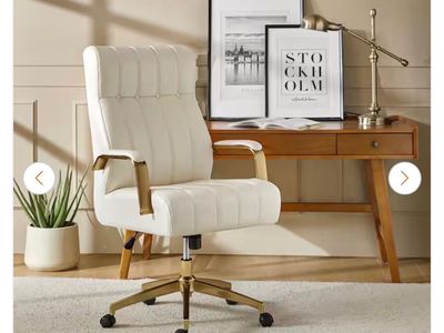 Costante Faux Leather Tufted Executive Office Chair in Ivory with High Back, Swivel, Tilt, Ergonomic