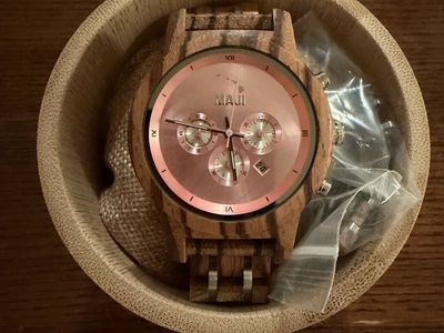 MAUI Wood Watch with Rose Gold Dial and Chronograph Features in Wooden Case
