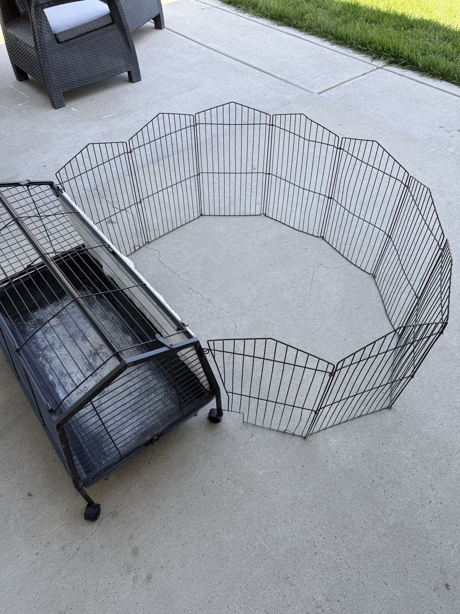 Large Pet Playpen / Exercise Pen with Rolling Cage - Indoor/Outdoor Enclosure