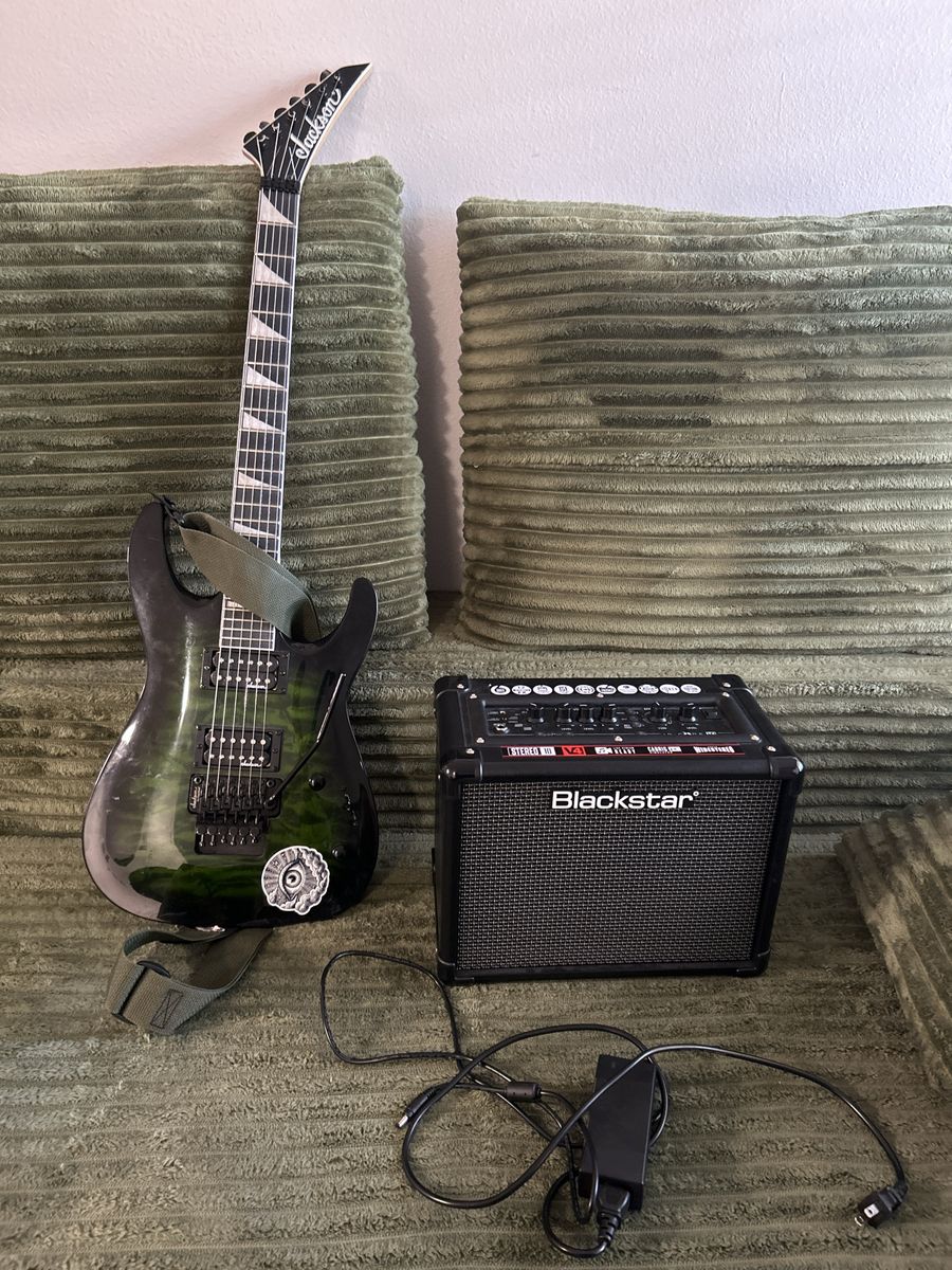 Jackson Electric Guitar & Blackstar Stereo Amp - Dark Green Flame Top