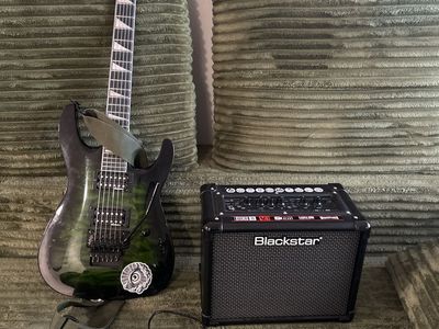 Jackson Electric Guitar & Blackstar Stereo Amp - Dark Green Flame Top