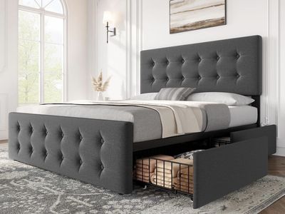 Full size platform bed frame with drawers