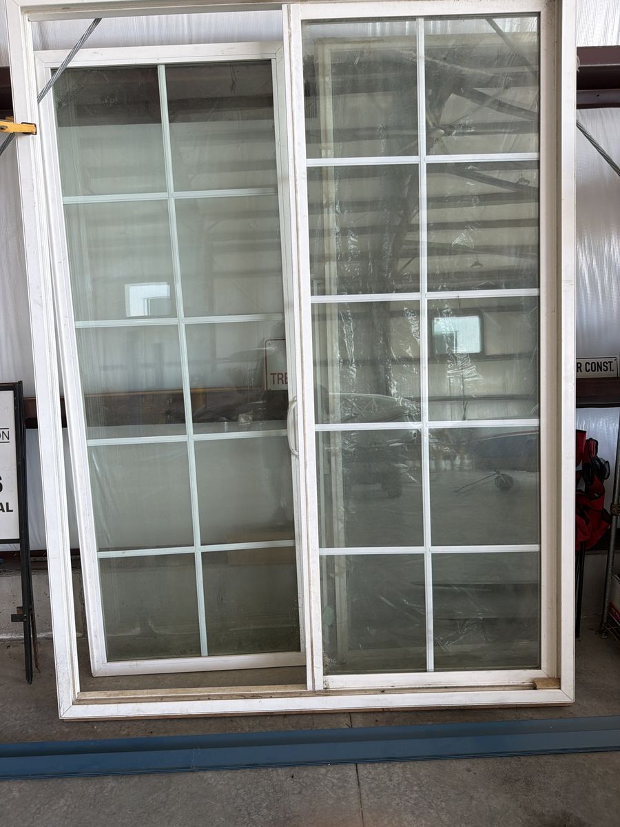 White Sliding Glass Door with Grid Pattern 6’x 8’ tall