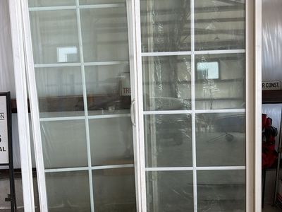 White Sliding Glass Door with Grid Pattern 6’x 8’ tall