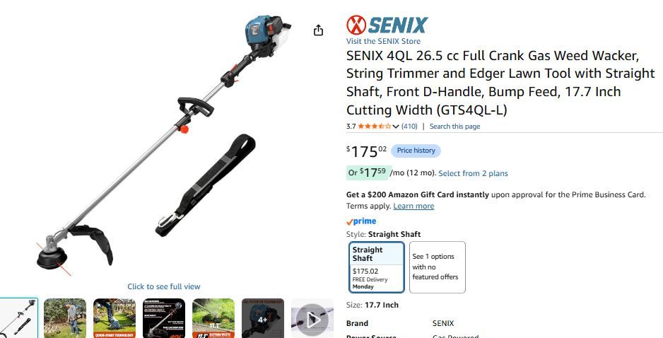 SENIX 4QL 26.5cc Gas Weed Wacker String Trimmer Straight Shaft