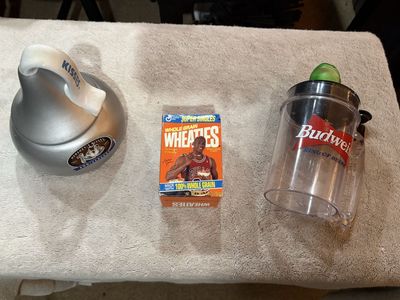 Vintage Collectibles Lot: Michael Jordan Wheaties, Budweiser Blender, Hershey's Kiss Bank, Oreo Tin