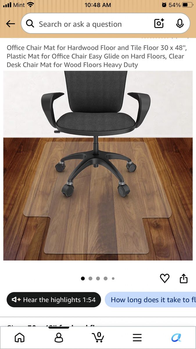 Heavy Duty Office Chair Mat for Hardwood & Tile Floors 30x48" Clear Plastic Mat