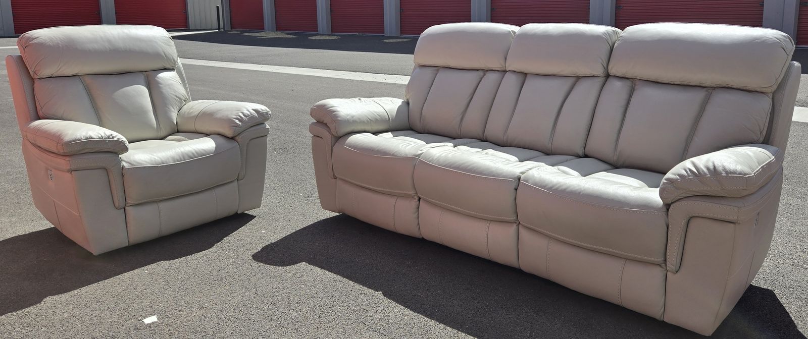 Power recliner leather couch and chair set